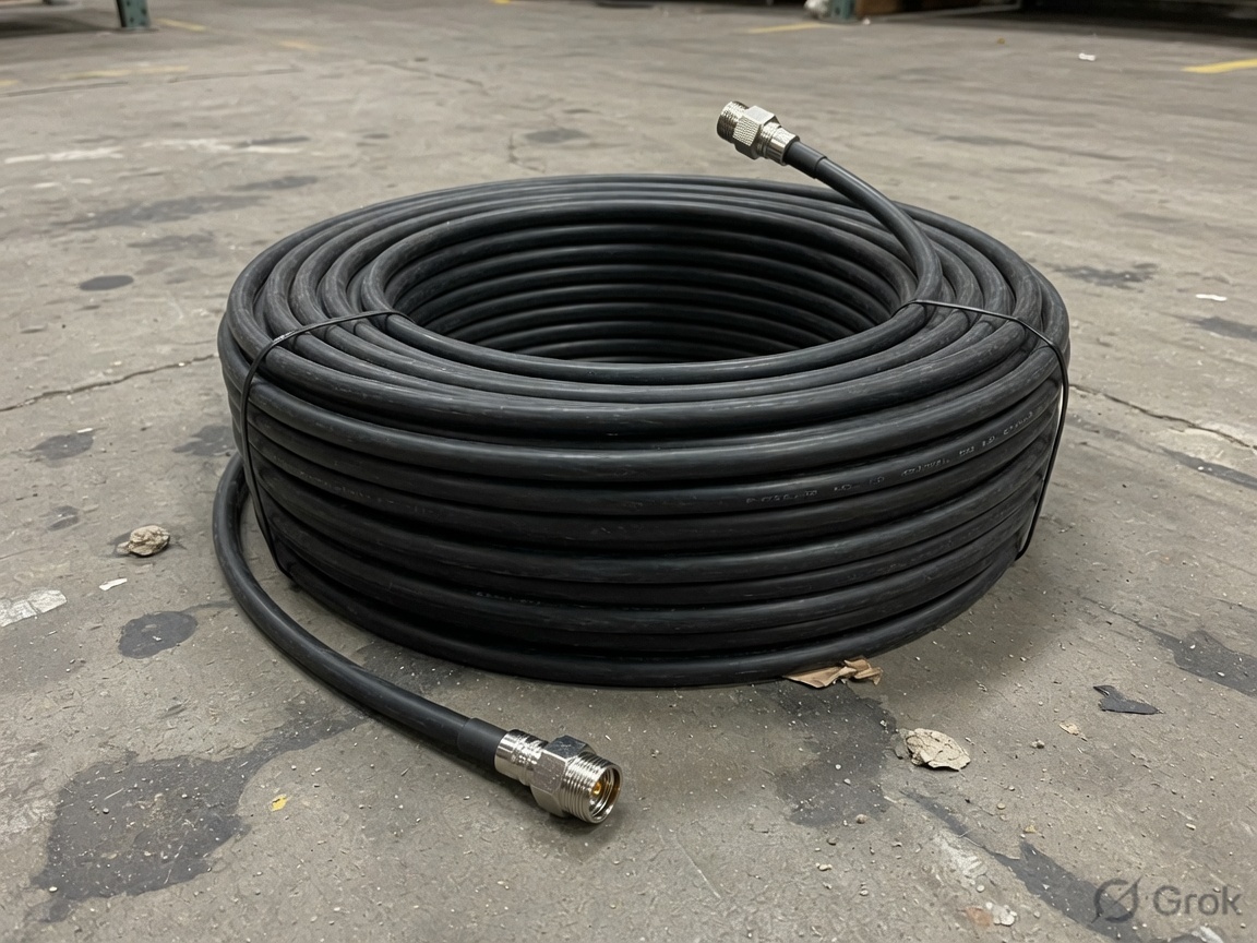 50-foot coil of black RG6 coaxial cable with F-type ends